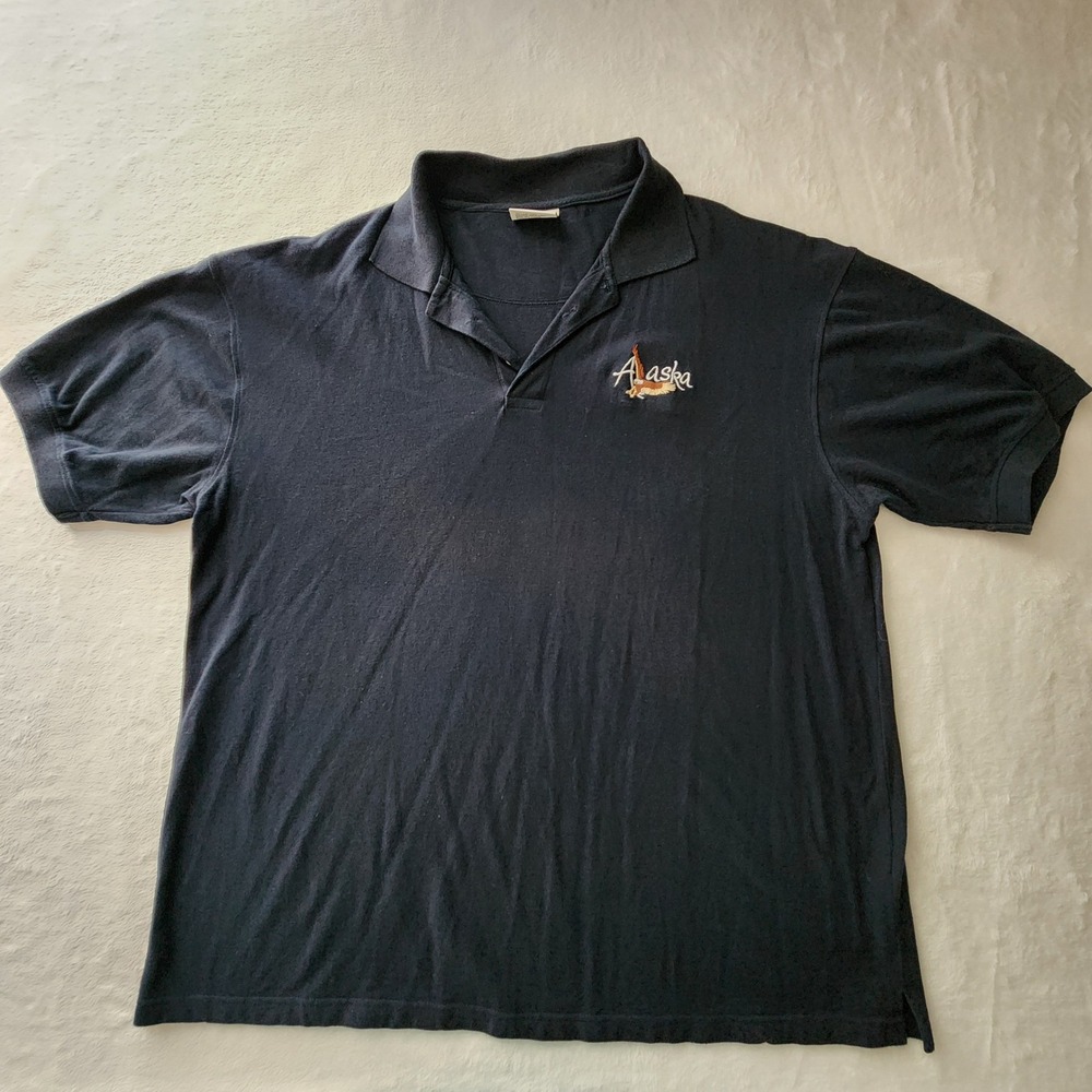 Alaska Eagle Embroidered Polo Shirt Mens XL Navy Cotton Pique Office Golf Work